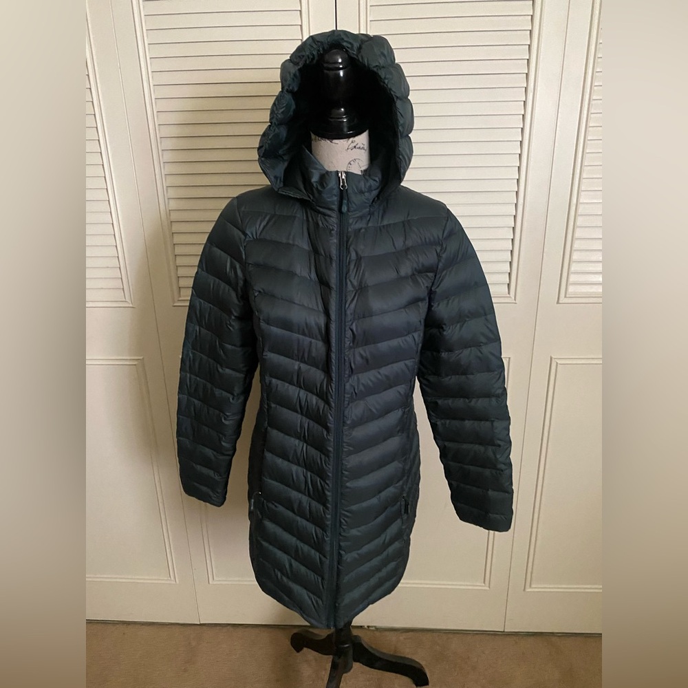 32 degree heat zip up slim puffer packable jacket coat dark green